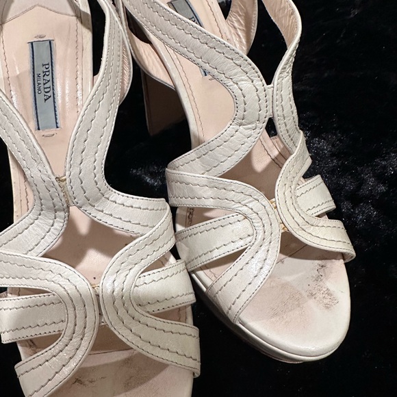 Prada Cream Leather Strappy platform Sandals Y2K 80s 90s retro glam corpcore - Picture 8 of 12